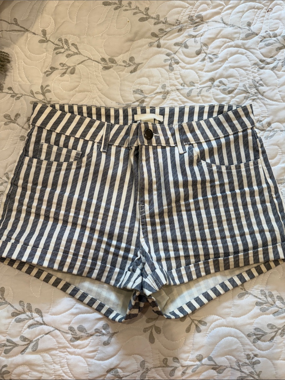 H&M Navy and White Striped Jean Shorts